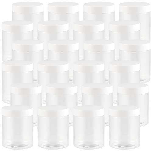 JEUIHAU Confezione da 24 barattoli in plastica trasparente da 250 ml, con coperchio, senza BPA, contenitori vuoti per slime, spezie, artigianato