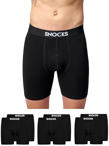 Snocks Lange Boxershorts Herren aus Bio-Baumwolle (6er Pack) - Atmungsaktiv und Ideal für Sport und Alltag - Kein juckendes Etikett und komfortabler Bund - Unterhosen Herren Gr.L, Farbe Schwarz