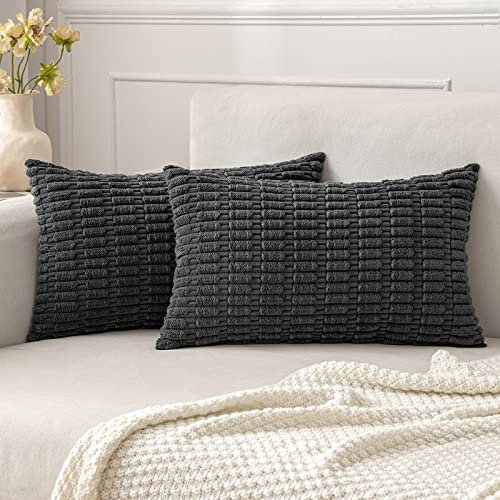 MIULEE 2er Set 40x60 cm Kordsamt Kissenbezüge Moderne Kissenhüllen Dekorative Sofakissen Dekokissen Weicher Zierkissenbezug für Wohnzimmer Sofa Schlafzimmer Boho Dekor Dunkelgrau