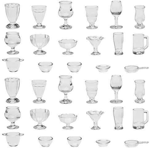 Be In Your Mind 2 juegos (34 piezas) de tazas en miniatura para casa de muñecas escala 1:12 mini copa de vino simulación taza de helado modelo de juguete para decoración de casa de muñecas cocina