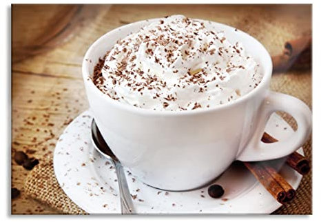 Pixxprint Glasbild, Wandbild aus Echtglas, Frischer Kaffee mit Schokostreusel, 60x40 cm, inkl. Aufhängung und Abstandshalter