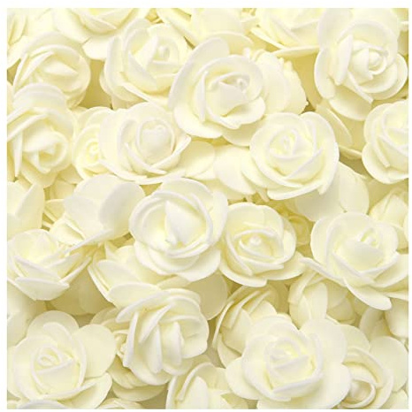 Yurosiay 500 stycken konstgjorda blommor, rosor, miniskumrosor, konstgjorda rosenhuvuden, minirosdekoration, utan stjälk, falska rosor, skumrosor för gör-det-själv, rosor, björn, hantverk, brudbukett, beige