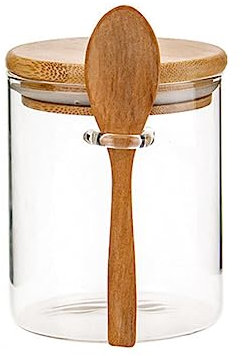 QUUPY Bocal en verre de 450 ml avec couvercle hermétique et cuillère - Bocal de conservation alimentaire en verre avec couvercle pour farine, sucre, café, collations et bonbons
