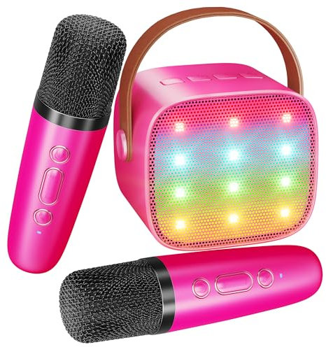 BONAOK Mikrofon Karaoke Spielzeug 2 Mikrofon, Bluetooth Karaokemaschinen für Kinder Erwachsene, Tragbarer Karaoke-Player Mikrofon zum Aufladen, Kinder Elektronisches Spielzeug (Rose)