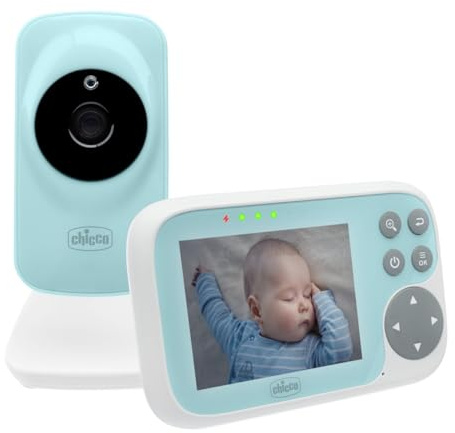 Chicco Babyphone mit 3,2 Farbbildschirm, 200 m Reichweite, Infrarot-Nachtsicht, Smart-Eco-Modus-Funktion, 5 Lautstärkestufen verfügbar, Private und sichere Verbindung, wiederaufladbare Batterie