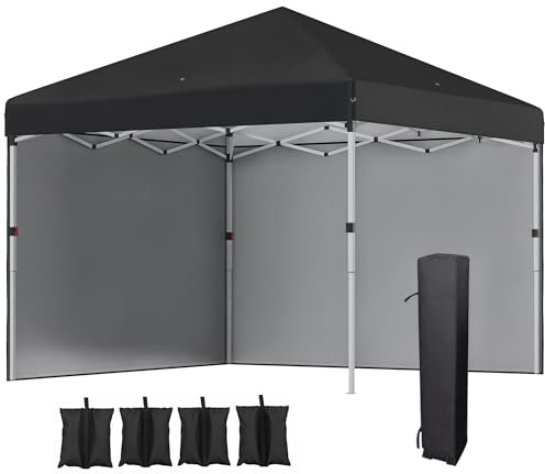 Outsunny Fällbar paviljong 2,97 x 2,97 m, paviljong med sidoväggar, campingtält med UV-skydd, festtält med sandsäck, trädgårdspaviljong, popup-tält för terrass, stål, svart