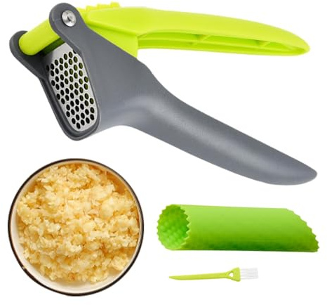 Prensa de ajo de acero inoxidable,Picadora de prensa de ajo, Picadora de ajos de acero inoxidable apto para uso alimentario, Mango ergonómico, utensilio de cocina, herramienta para picar, fácil de apr