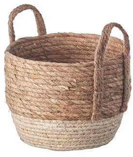 Eden & Willow Natural Straw Woven Plant Storage Basket, Home Organisation Hamper Basket with Handles (Cream, Small)