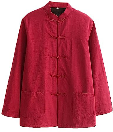 Chinesische Kleidung Bequemer Tang-Anzug, Winter-Kampfsportanzug, Herren, traditionelle chinesische Kleidung, atmungsaktive Baumwolle, Kung-Fu-Uniformen, Tai-Chi-Kleidung, Langarm-Shirt(Red,L-XL)