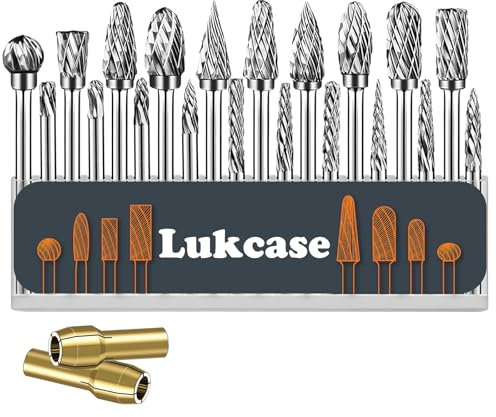 20-teiliges Doppelschnitt-Hartmetall-Frässtift-Set, 0,3 cm Schaft, kompatibel mit Dremel, für Metall, Glas, Holzbearbeitung, Bohren, Schnitzen, Gravieren, Polieren und Schneiden mit 2 Spannzangen