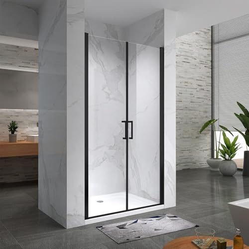 KAYA-BLACK Porte de douche H. 180 cm, largeur réglable 80-83 cm, verre transparent anticalcaire