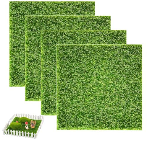 Dacatoow 4Pcs Artificial Grass, Soft and Realistic Fake Grass, Durable Model Micro Artificial Turf for Crafts,Simulation for Modeling,Toy House,Toy Farm,Fake Garden Lawn Decoration