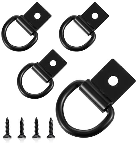 Lot de 4 anneaux d'arrimage en D - En acier inoxydable - Noir - Avec vis - Charge : 2724 kg - Œillets d'arrimage pour remorque - Pour sécuriser le chargement dans les voitures, kayak et remorques