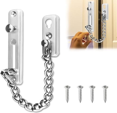 Door Chain Lock, Front Door Security, Front Door Chain, Anti Theft Home Safe Nickel Plated Door Locks with Screws, Stainless Steel Brushed Nickel, Heavy Duty Chain Lock, Security for Home, Hotel
