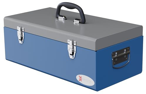 DURHAND Caja de Herramientas Metálica Maletín de Herramientas 50x26x18,5 cm con Asas de Transporte Carga 20 kg Gris y Azul