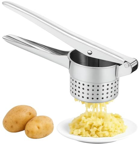 HiFEN® Kraftigt potatisrispare i rostfritt stål, matpressverktyg för fluffig potatismos, grönsaker och frukt, halkfritt handtag, diskmaskinssäker och hållbar