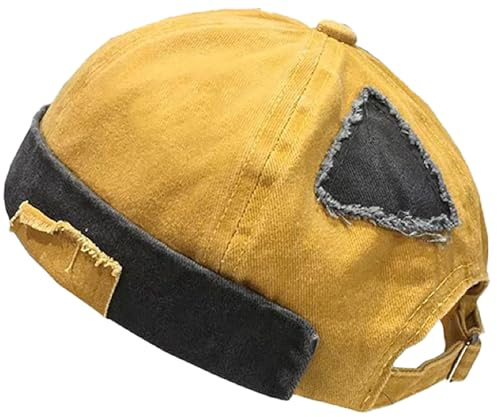 LXOrdora Mens Sailor Hats Brimless Denim Docker Caps Beanie Yellow