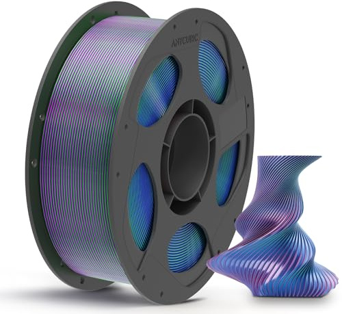 ANYCUBIC PLA Silk Filamento, Filamento di Seta Tricolore da 1,75 mm, Filamento per Stampante 3D con Lucentezza Controllabile, Texture Silk, Colori Magnifici, Blu Verde Viola 1KG