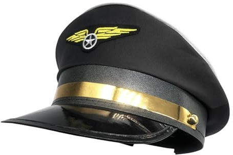 Cappello da pilota, cappello da capitano della compagnia aerea, cappello da comandante della compagnia aerea, per cosplay, feste di Halloween, regolabile, in poliestere