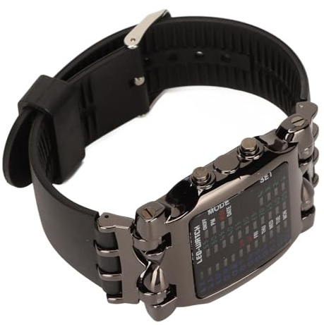 Ausla Cool Digital Binary Watch, Innovative Crab Shape Design with LED Binary Time Display, Black Coated Metal Case and Silicone Strap, for Men and Women