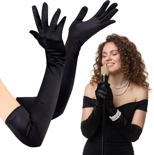 Mzbnfa Long Elbow Satin Gloves for Women, 20.9in Opera Evening Gloves for Wedding, Prom & Party Costume Accessories