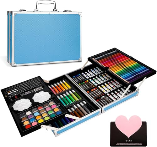 TEGOVE 145 pezzi valigetta colori bambina,Set Per Disegno Professionale,Scatola in alluminio e kit da disegno con matite colorate,pittura valigetta per bambini,kit disegno acquarellabili bambini