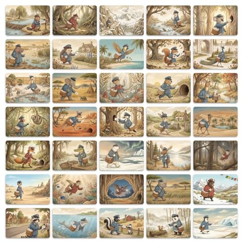 Lot de 36 cartes postales de voyage vintage sur le thème des animaux des contes de fées - Décoration murale - 6 x 9 cm - Papier rétro pour scrapbooking - Pour loisirs créatifs, décoration d'intérieur