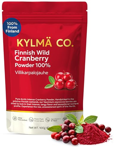 Kylmä Co. Pulver av Vilda Tranbär (Vaccinium oxycoccos) | 100 g | Lufttorkat | Vilda Bär från Finland | 1 Ingrediens | Utan Tillsatt Socker
