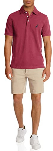 Nautica Men's Short Sleeve Solid Stretch Cotton Pique Polo Shirt, Maroon, XL