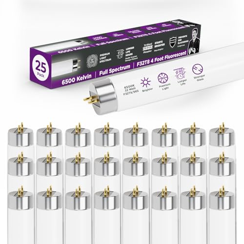 GoodBulb 32W 48 Inch T8 Fluorescent Light Bulb, 6500K Full Spectrum Medium Bi-Pin Base, 3050 Lumens 86 CRI 24000 Life Hours, Instant/Programmed Start (Pack of 25)