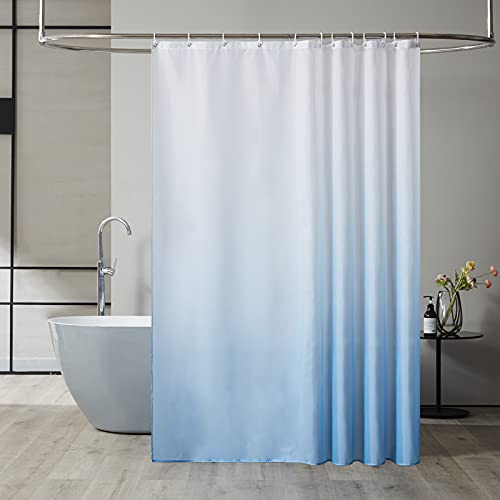 Furlinic duschdraperi mögelsäkert polyestertyg våtrum badgardiner vattentät maskintvättbar med 12 krokar för badrum vit till himmelsblå 180 x 200 cm (72 x 78 tum).