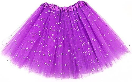 MUNDDY® - Tutu Elastico Tul 3 Capas 28 CM de Longitud para niña Bebe Distintas Colores con Estrella Falda Disfraz Ballet (Morado con Estrella)
