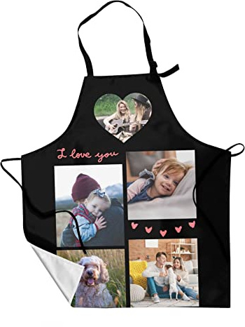 Naispanda Personalised Apron with Your Name or Text, Water & Oil Proof Kitchen Personalized Custom Aprons with 2 Pockets, Gift for Her/Mum/Dad/Wife/Husband/Chef