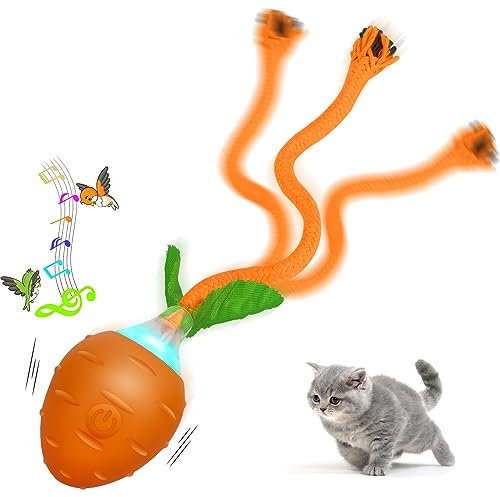 IDOGCHEW Jouet Chat Interactif Intérieur, Balle Automatique Interactive pour Chat avec Voix d'Oiseau, Jouet Électronique avec 3 Modes, Chargeable USB, Auto Rotative - Carotte