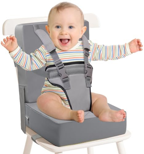 Sitzerhöhung Stuhl – 5-Punkt-Gurt Sitzkissen Kinder Baby PU Waschbar Tragbare Stuhl Sitzerhöhung mit Gurte Kindersitzkissen Hochstuhl für Reisen, Kompakte Leichte Reise Booster Sitz