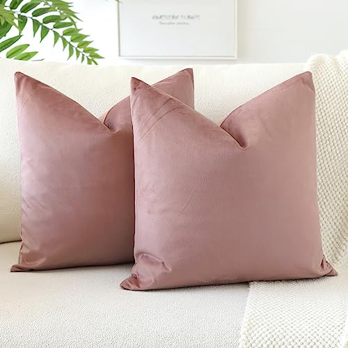 JOTOM Samt Kissenbezug Kissenhülle Sofakissen Dekokissen Kissenbezüge für Sofa Wohnzimmer Schlafzimmer 2er Set 45x45 cm Altrosa