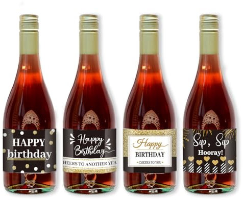 PH PandaHall 40 Stück Happy Birthday Weinetiketten 4 Stile Schwarzgoldene Weinflaschenetiketten Mini Champagner Etikettenaufkleber Geburtstagsparty Geschenk Geschenk Für Die Geburtstagsfeier