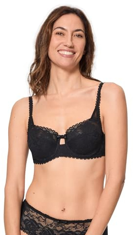 Playtex Reggiseno Balconcino con Ferretto Flowery Lace Recycled Donna x1, Nero, 38/5B