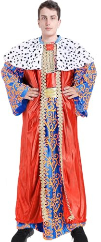 Carnavalife Disfraz Rey Mago hombre, disfraz de navidad para adulto hombre 3 pcs Traje de 3 Piezas con Capa, Túnica y Cinturón, disfraz rey mago adulto (Rojo, XL)