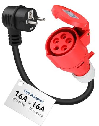 RamTouch Fly Lead Socket Converter (16A Schuko Plug to Red 5-Pin CEE Socket, 50cm, IP44, Max. 16A, 3G2.5mm²) - CEE Adapter for Portable EV Charger, Mobile Wallbox, and Mobile EV Charging Station