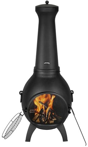 VEVOR Chimenea de Leña Exteriores 457 mm, Chimenea Esférica para Barbacoa y Calentamiento con Malla para Parrilla Revestimiento para Tapa a Prueba de Óxido para Patio, Jardín, 430 x 420 x 1120 mm