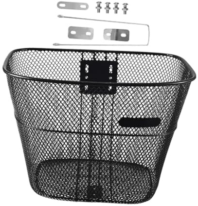 Oshhni Cesta Delantera de Bicicleta Cesta de Bicicleta de Bicicleta Hardware de Montaje Negro Incluye Cesta de Almacenamiento de Bicicletas Metal para, M with Short Brace