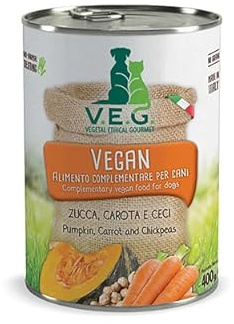 Marpet Umido Cane e Gatto Vegan, alimento complementare per cani e gatti adulti di tutte le taglie,vegano, gusto Zucca, Carote e Ceci | 6 lattine da 400 grammi l'una.