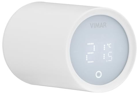 Vimar 03989 smart termostatventil för radiatorer, fjärr- och röststyrning, högre energibesparing, enkel installation och bred kompatibilitet tack vare de medföljande adaptrarna