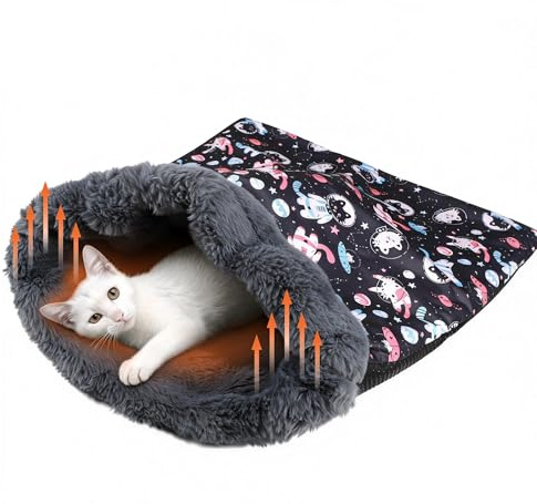 Self Heating Cat Sleeping Bag for Indoor Cats Bed Cave Self Warming Pad Sack Cozy Pet Nest Snuggle Bed for Small Dog 21.9 x 23.6