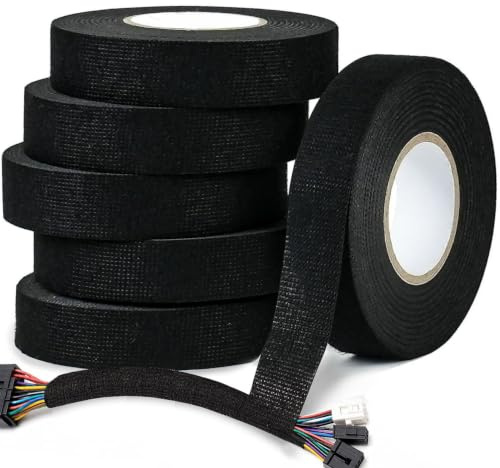 CHUANGSEED 6pack-Wiring Hardness Tape 19mmx 15m Black Loom Binding Felt for Heat Resistant Insulation Tape for Wires Noise Damping Car Cables Fixed Black Adhesive Fabric Cloth Tape