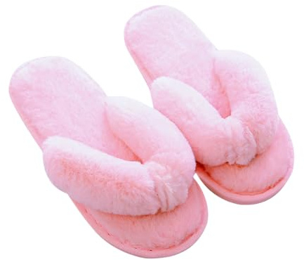 JoWebb Women's Cosy Slippers, Ladies' Fluffy Faux Fur House Flip Flops, Warm Comfy Open Toe Slippers Indoor Shoes