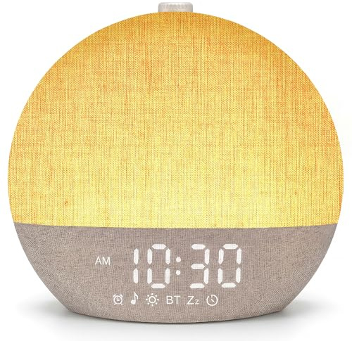 IKHDCYH Despertador de Simulación de Amanecer con Luz Natural 17 Tipos de Iluminación, 30 Sonidos Relajantes, Asistencia para el Sueño, Bluetooth y Función de Alarma con Posposición