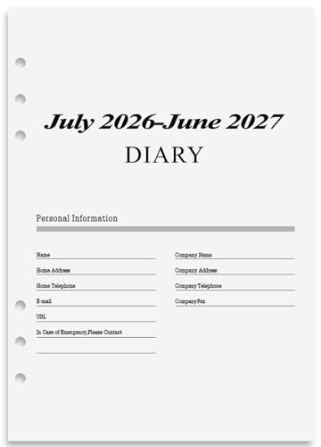 2026–2027 Weekly Planner Refills for A5 6-Ring Binder, Monthly Planner Jul 2026 to Jun 2027 with Schedule Planner, Personal Organizer, Contacts, Diary Refills 100 GSM Weekly Planner