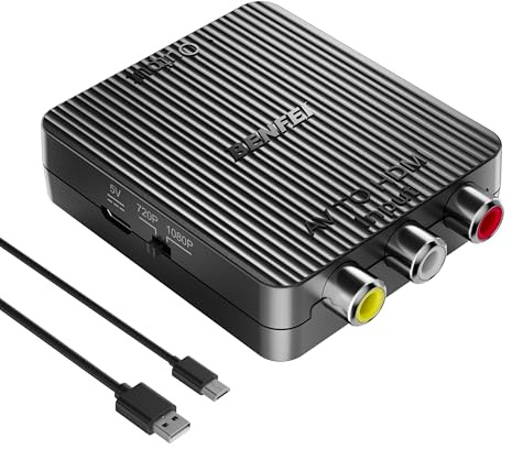 BENFEI RCA till HDMI-omvandlare, 1080P RCA CVBS/AV till HDMI-adapter - Stödjer PAL/NTSC, kompatibel med WII/WII U, PS3/PS2, Xbox, N64, SNES, VHS, VCR, STB, Blu-ray/DVD-spelare
